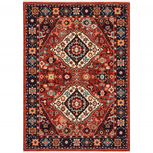 5' x 8' Red Blue Machine Woven Oriental Indoor Area Rug