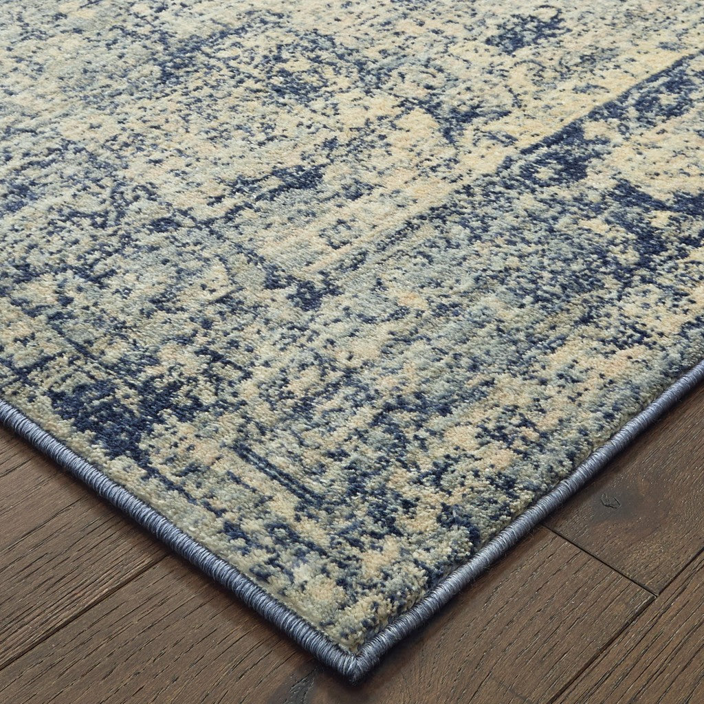 2 ’x 8’ Ivory and Blue Oriental Runner Rug