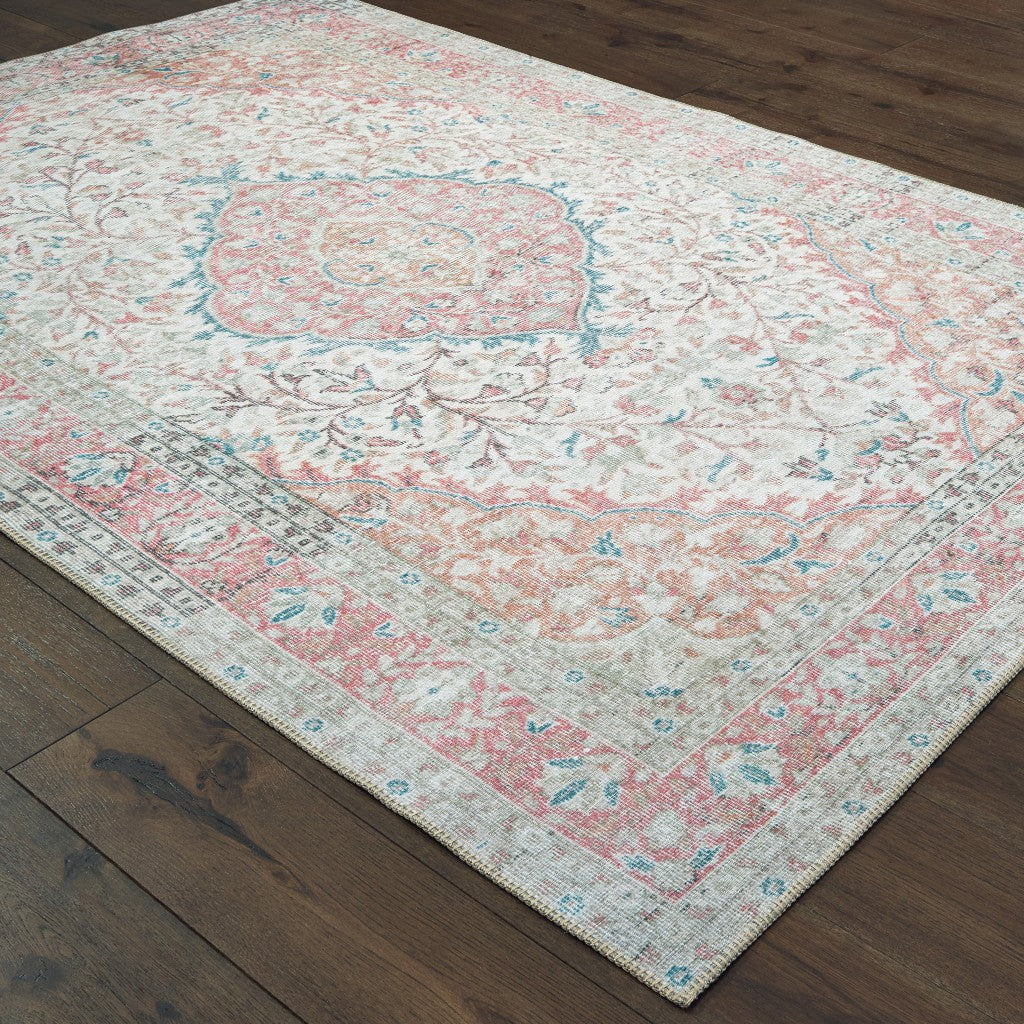 8’ x 12’ Ivory and Pink Oriental Area Rug