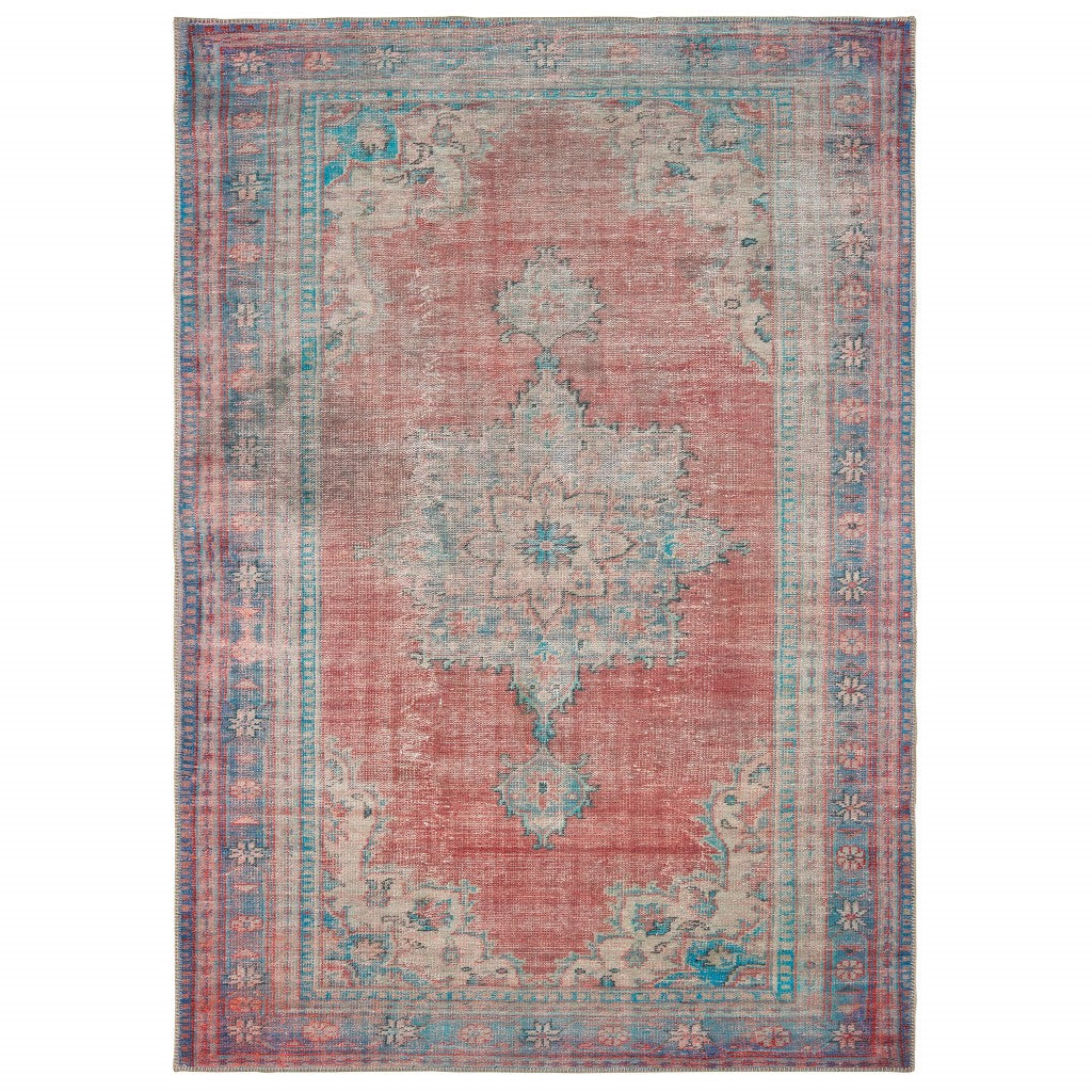 5’ x 8’ Red and Blue Oriental Area Rug
