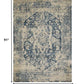 8’ Round Beige Blue Distressed Medallion Area Rug
